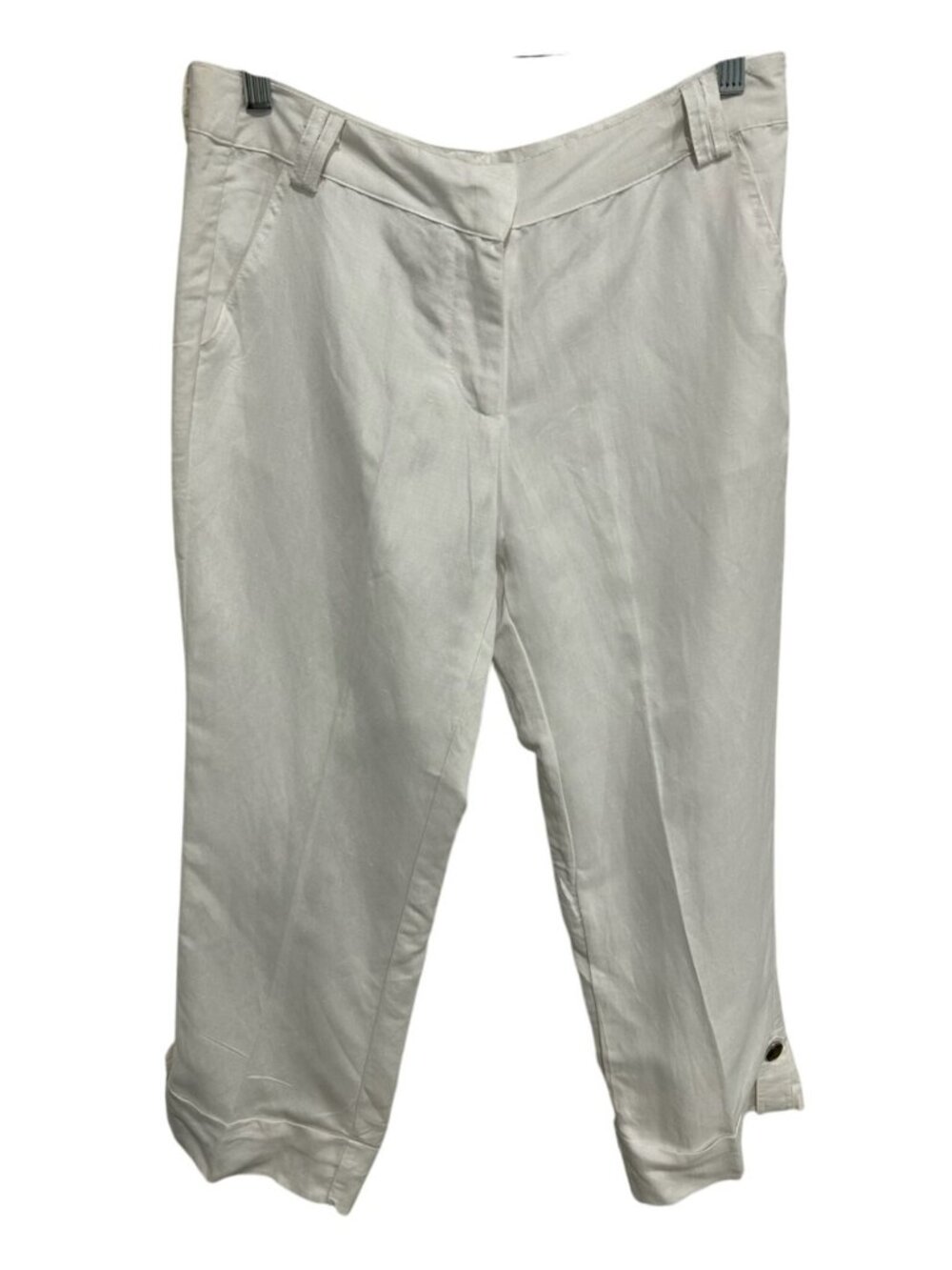 Sherry Taylor NEW White Capri Pants Buttoned Cuff Detail Linen Blend Sz Medium